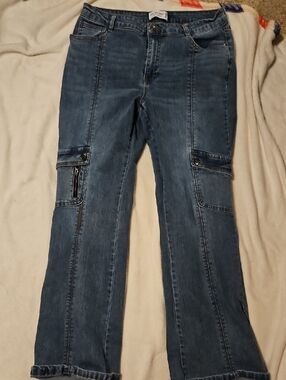 Vanilla Star Women's Dark Blue Straight-Leg Cargo Jeans
